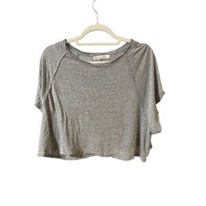 We The Free Weekend Linen Blend Tee In Gray Sz S